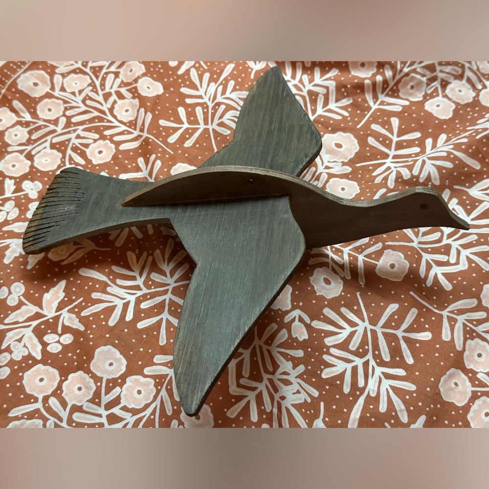12” Handmade Wooden Duck with hole to hang gray blue green
